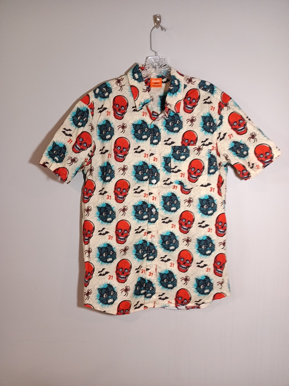 Beistle Creepy Co. Cats Skulls Button Front Shirt Men's Size M  Retro Halloween